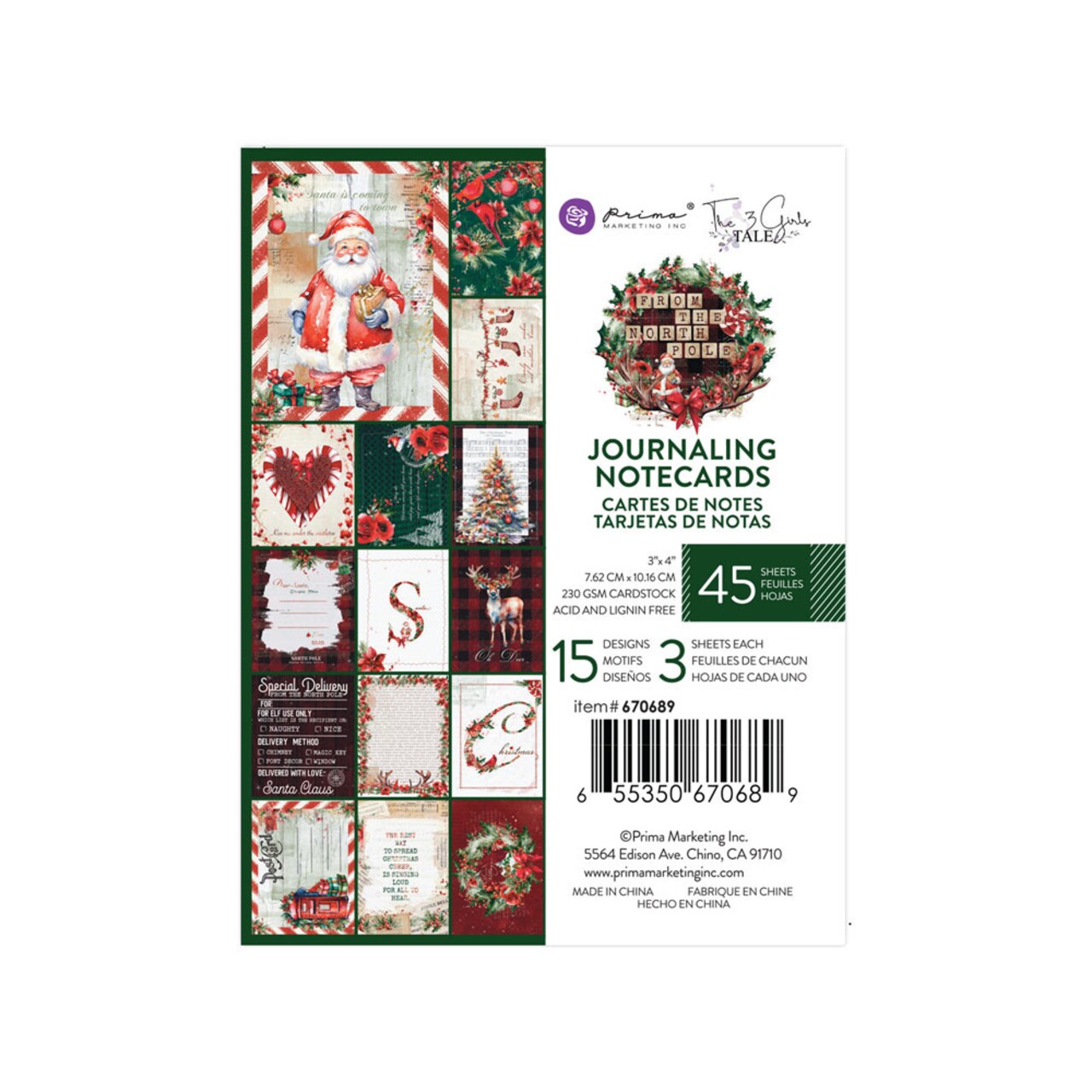 Prima Marketing From the North Pole Collection 3X4 Journaling Cards - 45 sheets - 15 designs x 3 sheets each / paper pad Paper 655350670689